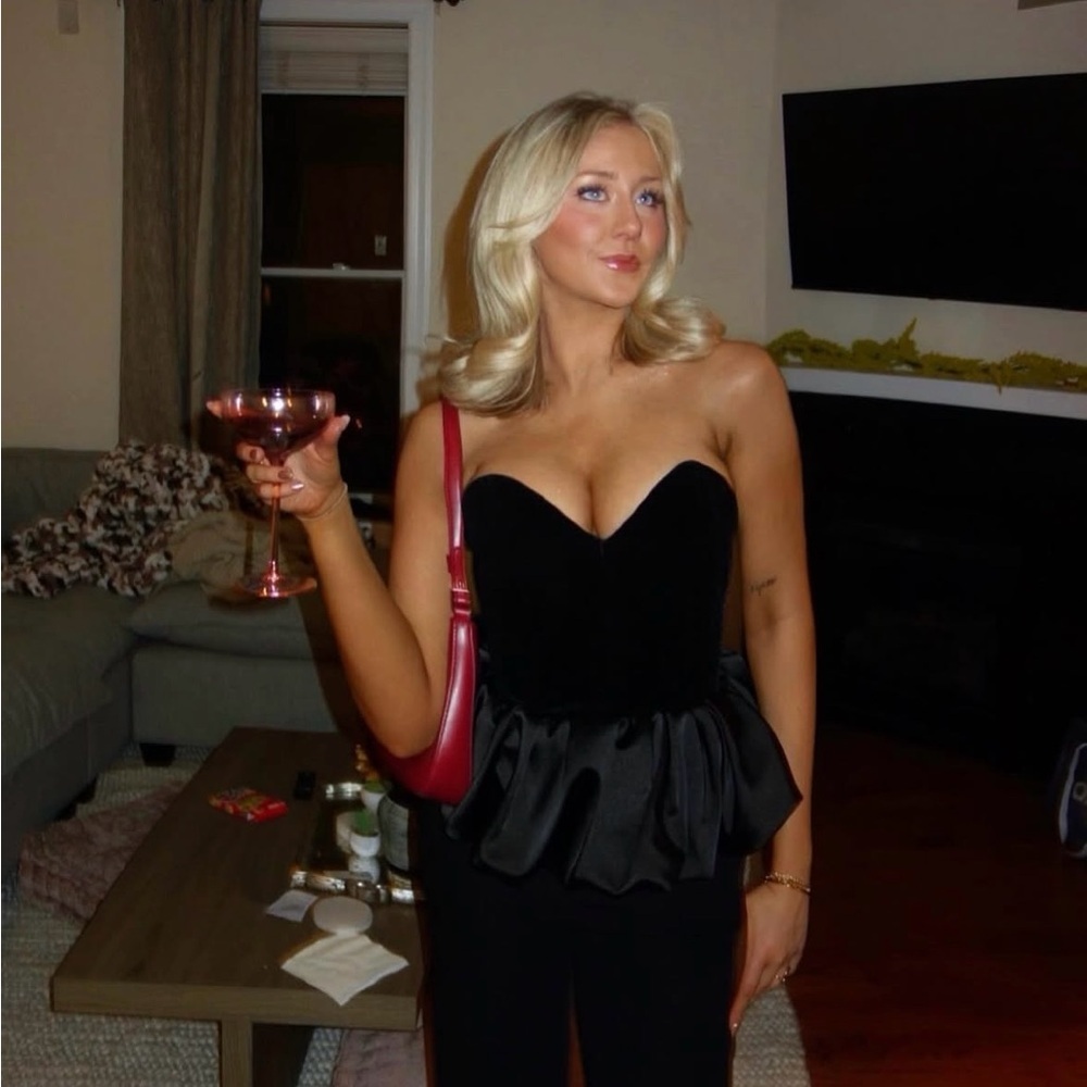 Zara top Black Strapless Peplum Corset ruffle voluminous party cocktail